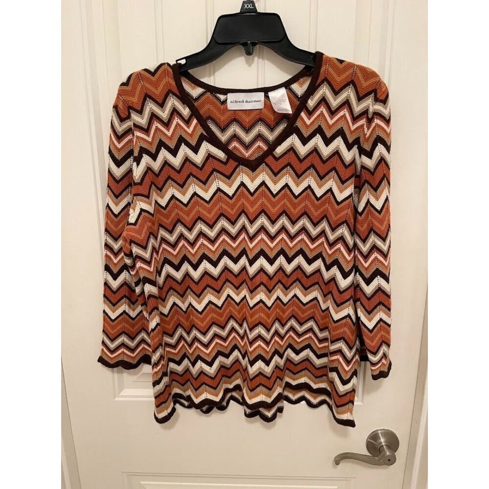 Alfred Dunner Chevron Knit Sweater WOMEN'S SZ L Multicolor Acrylic/Wool Long Sl